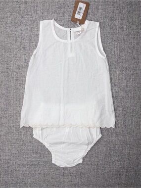 Yo Baby 18-24m white linen diaper set with scallop hem